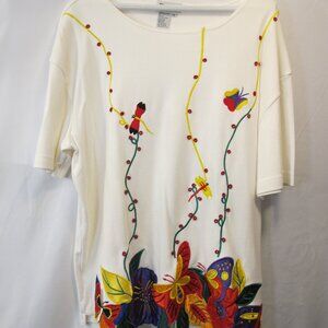 Prelude top with applique flowers and butterflies  XL
